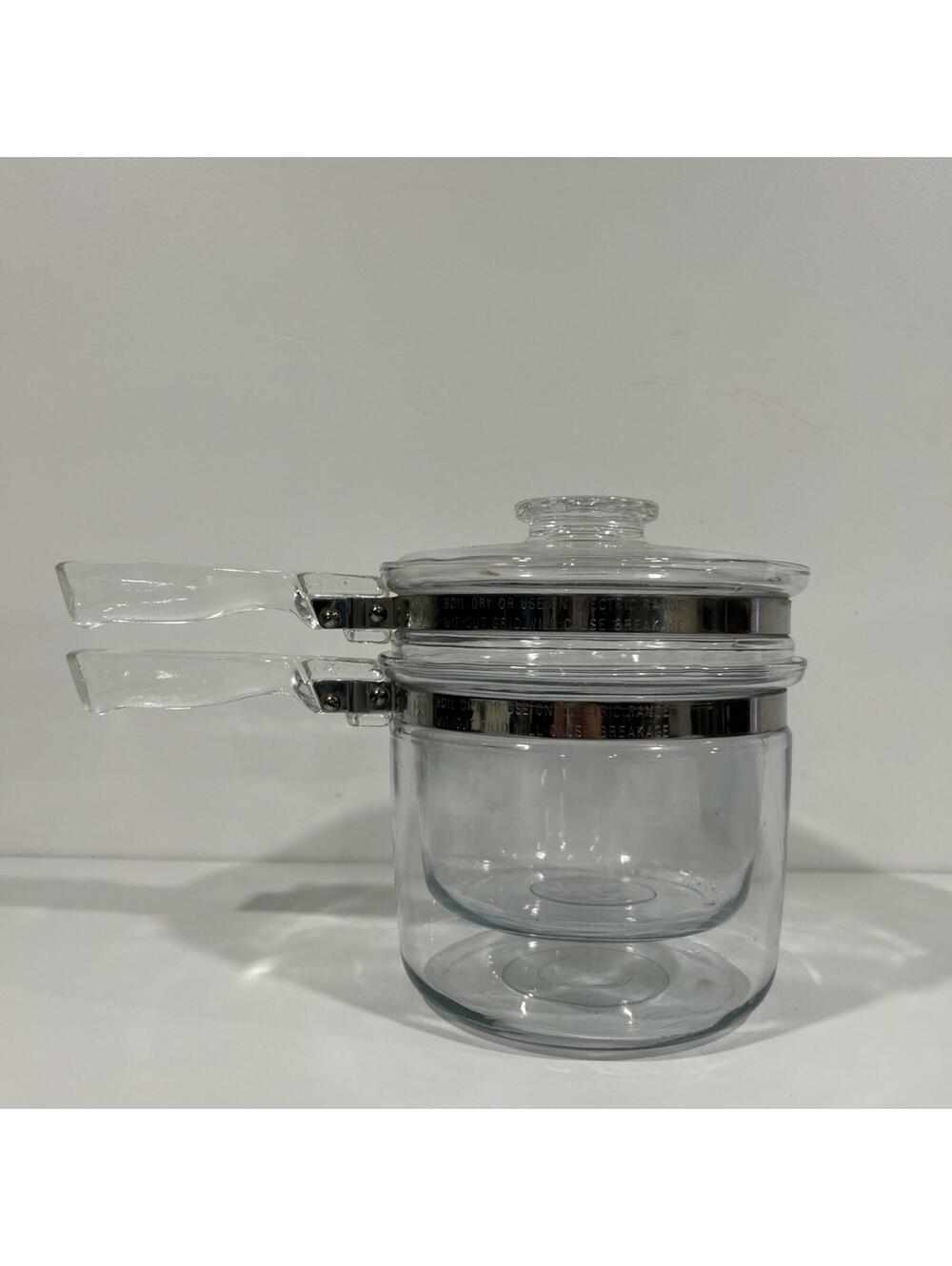 PYREX 6283 Flameware Inner Pot Glass Double Boiler with Lid 1.5 Quart